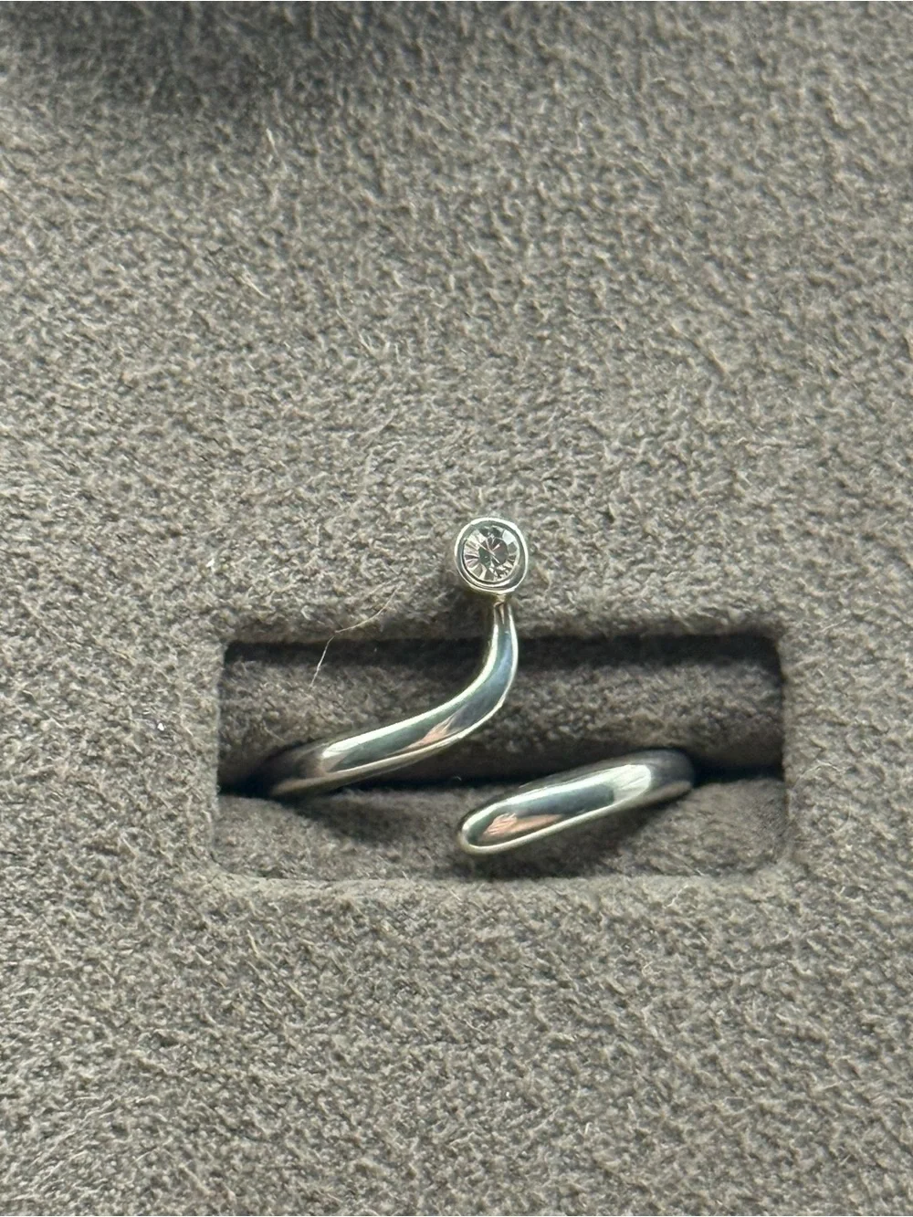 Silver Open Band Ring with Single Clear Stone - Women Jewelry